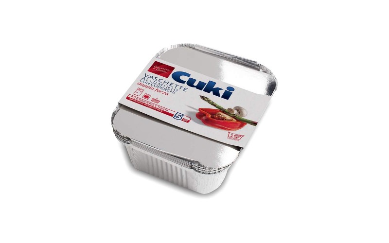 Cuki Conserva E Cuoce Vaschette Alluminio Con Coperchio 1 Porzione 0,5 Lt 5  Pz