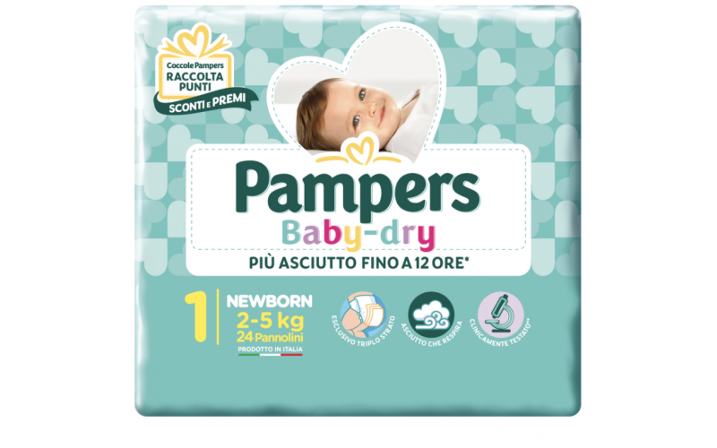 Pampers Baby Dry Pannolini Newborn Taglia 1 (2-5 Kg) 24 Pz